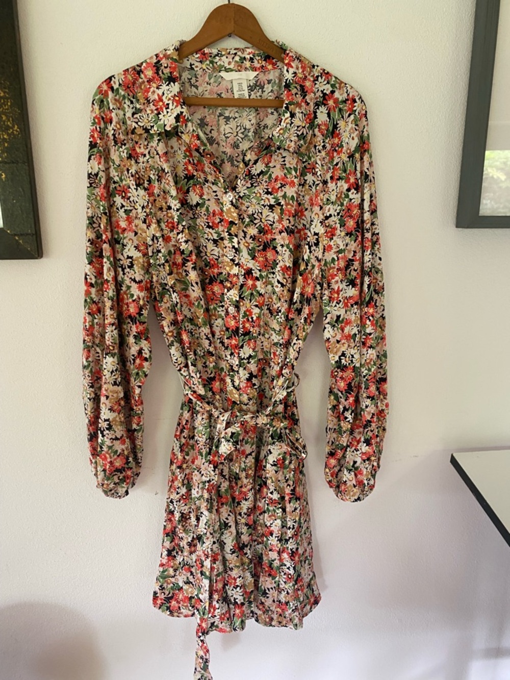 H&M Floral Button-Front Belted Women’s Dress in Multi